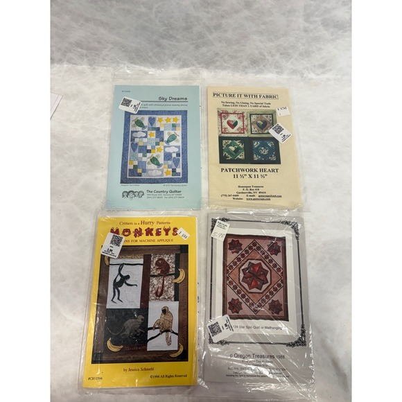 Other - Lot of 4 Quilt Applique Patterns Sky Dreams Monkeys Star Spin Patchwork Heart